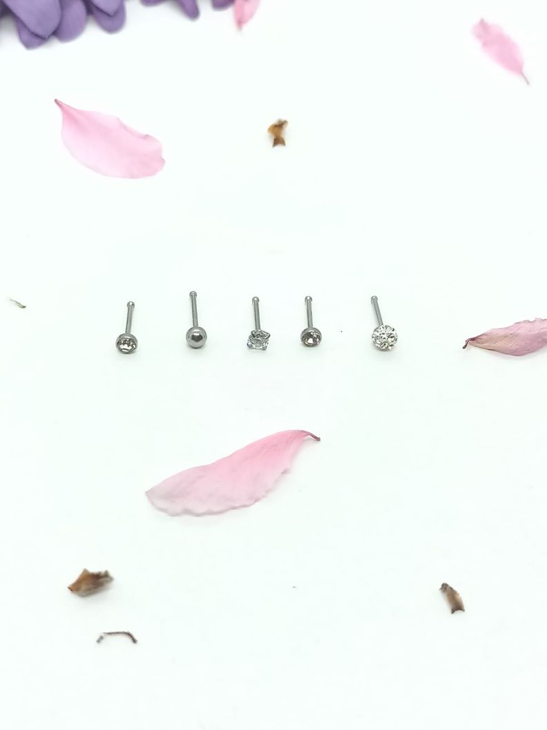 Set 5 Piercing Acero Quirúrgico Nariz Zirconia Punk Nostril-6