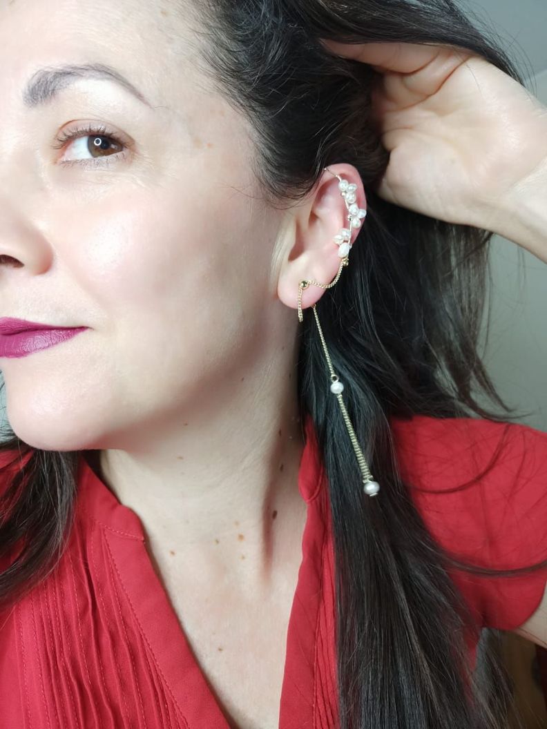 Pendiente Trepador 1 Pieza Perlas Blancas Vintage Moda-1