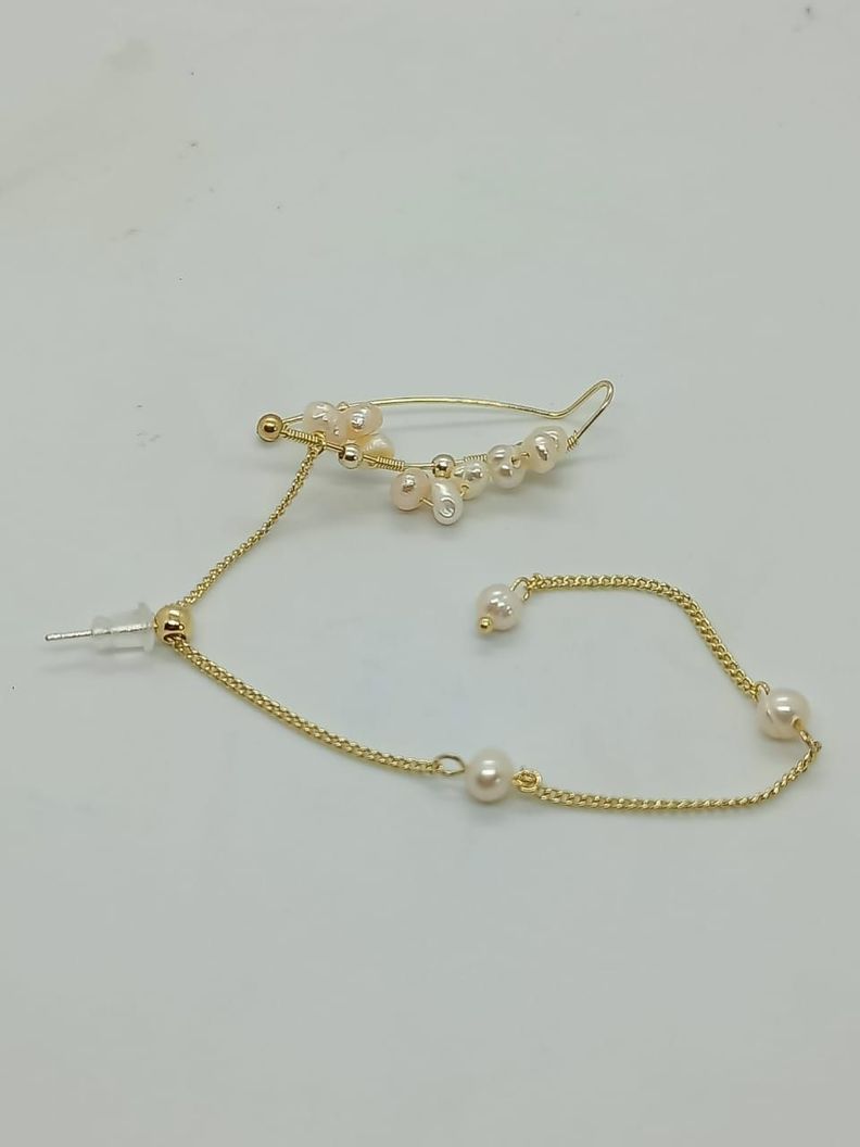 Pendiente Trepador 1 Pieza Perlas Blancas Vintage Moda-7