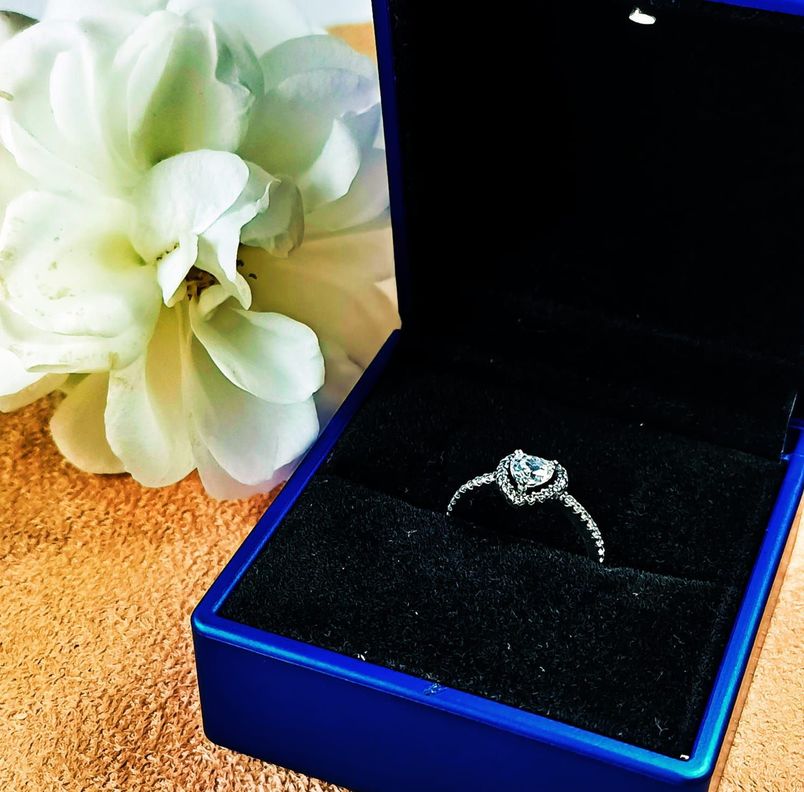 Anillo Plata fina ley S925 Corte corazón Compromiso talla 7-1