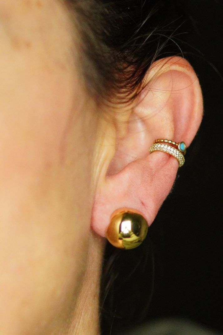Argollas Semi Esfera Chapadas En Oro Earcuff Sin Perforacion-1