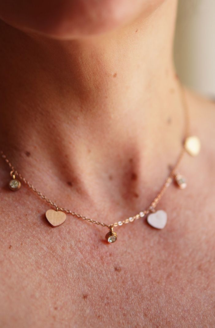 Colgante Corazon Punto De Luz Collar Chapado Oro Rosa -2