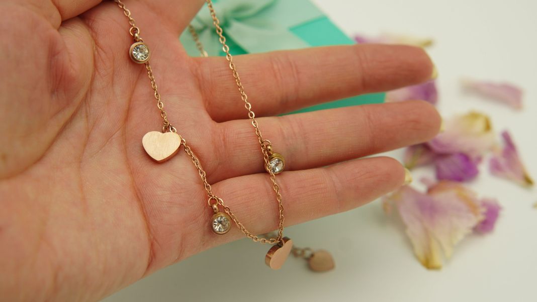 Colgante Corazon Punto De Luz Collar Chapado Oro Rosa -3