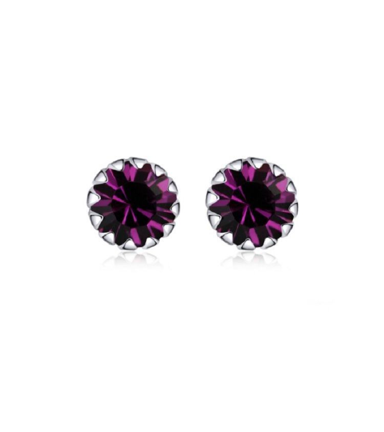 Pendientes Violeta puntos De luz 5mm Plata fina ley S925 Morado