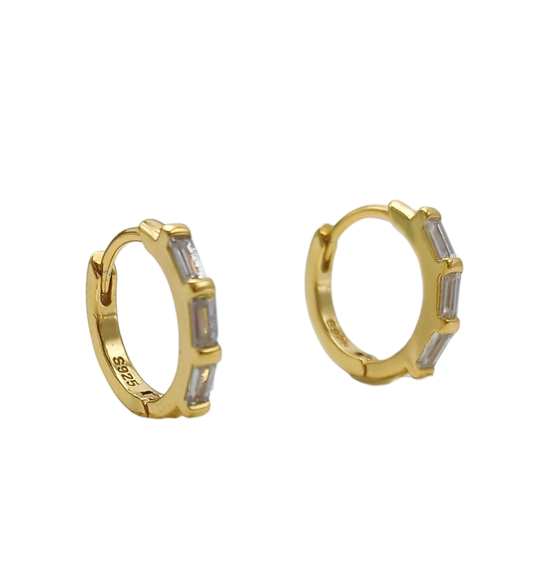 Aros Argollas spotlight 9mm circonios Plata S925 Chapada Oro -0
