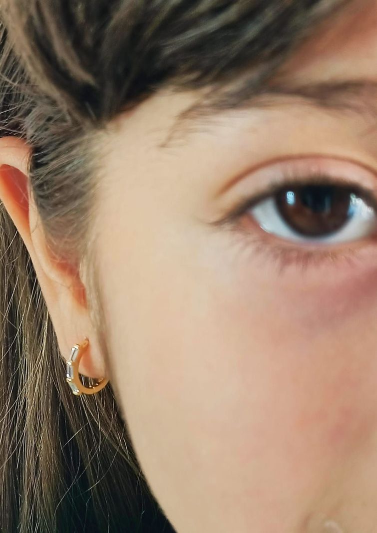 Aros Argollas spotlight 9mm circonios Plata S925 Chapada Oro -2