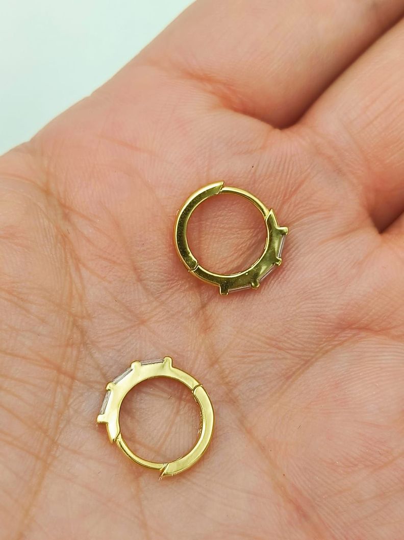Aros Argollas spotlight 9mm circonios Plata S925 Chapada Oro -3