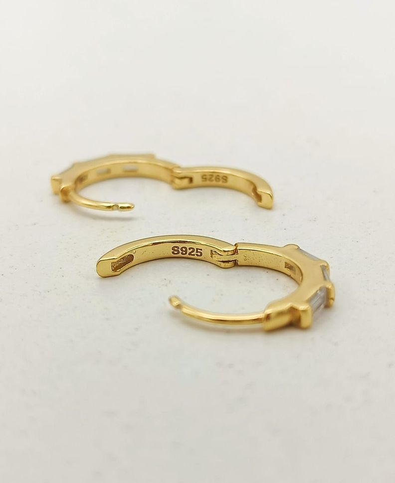 Aros Argollas spotlight 9mm circonios Plata S925 Chapada Oro -5