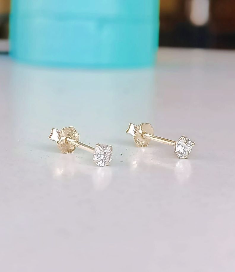 Pendientes Aretes Aros Puntos Luz En Plata 925 Zirconio 3mm-4