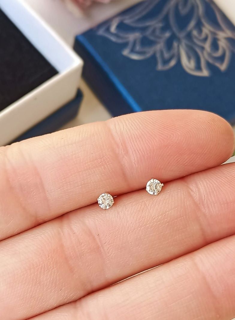 Pendientes Aretes Aros Puntos Luz En Plata 925 Zirconio 3mm-1