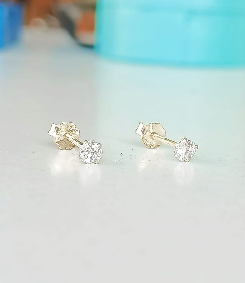 Pendientes Aretes Aros Puntos Luz En Plata 925 Zirconio 3mm-2