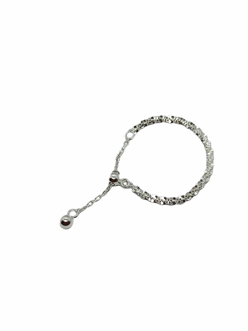 Anillo ajustable en plata fina ley S925 chapado en oro blanco 18kl Cadena brillante-0