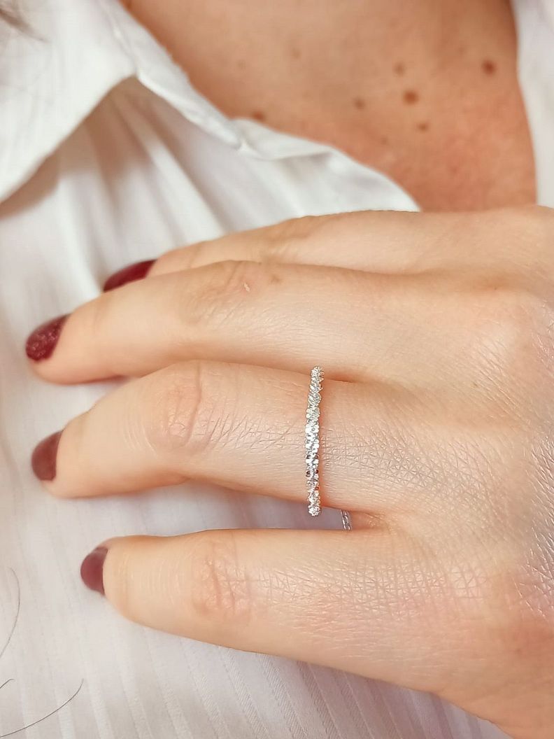 Anillo ajustable en plata fina ley S925 chapado en oro blanco 18kl Cadena brillante-1