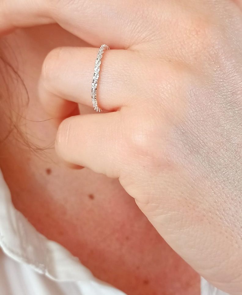 Anillo ajustable en plata fina ley S925 chapado en oro blanco 18kl Cadena brillante-4