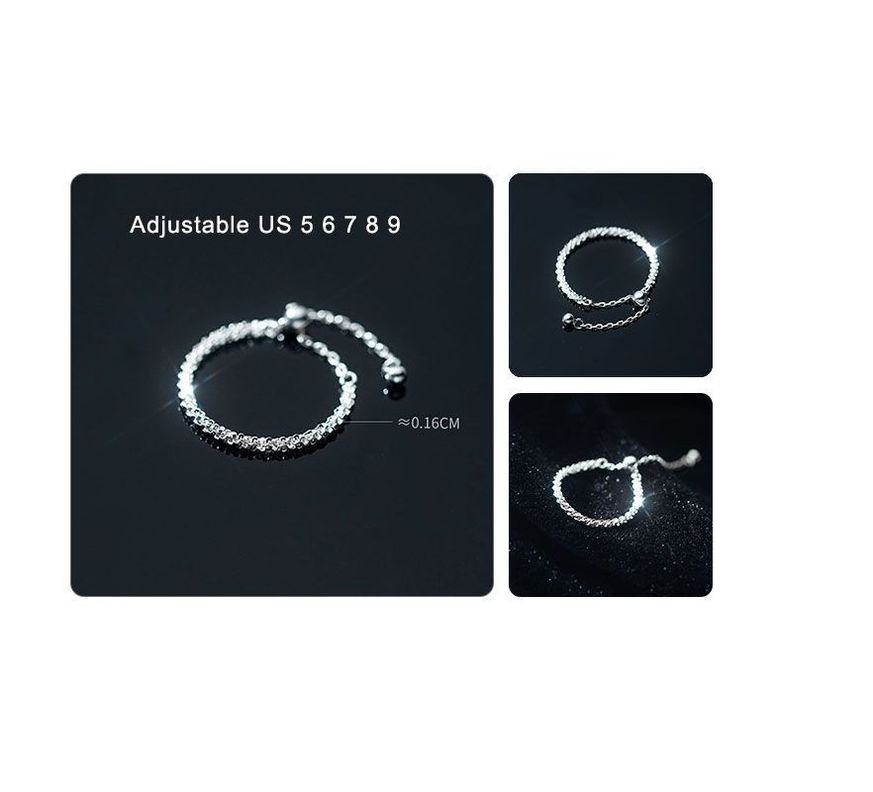 Anillo ajustable en plata fina ley S925 chapado en oro blanco 18kl Cadena brillante-3