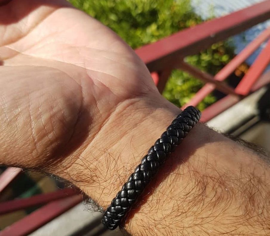 Pulsera De Cuero Negro sin genero Talla 22 (adulto) Brazalete-0