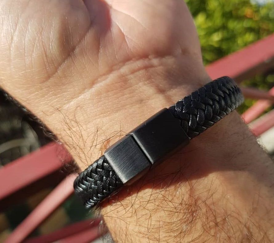 Pulsera De Cuero Negro sin genero Talla 22 (adulto) Brazalete-2
