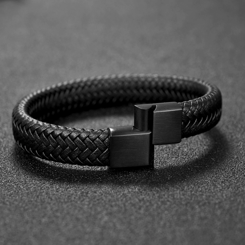 Pulsera De Cuero Negro sin genero Talla 22 (adulto) Brazalete-4
