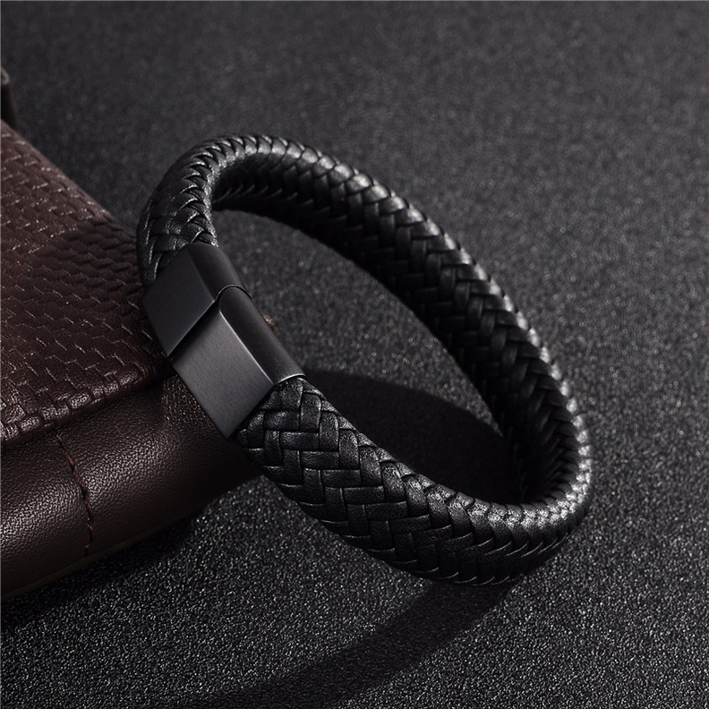 Pulsera De Cuero Negro sin genero Talla 22 (adulto) Brazalete-5