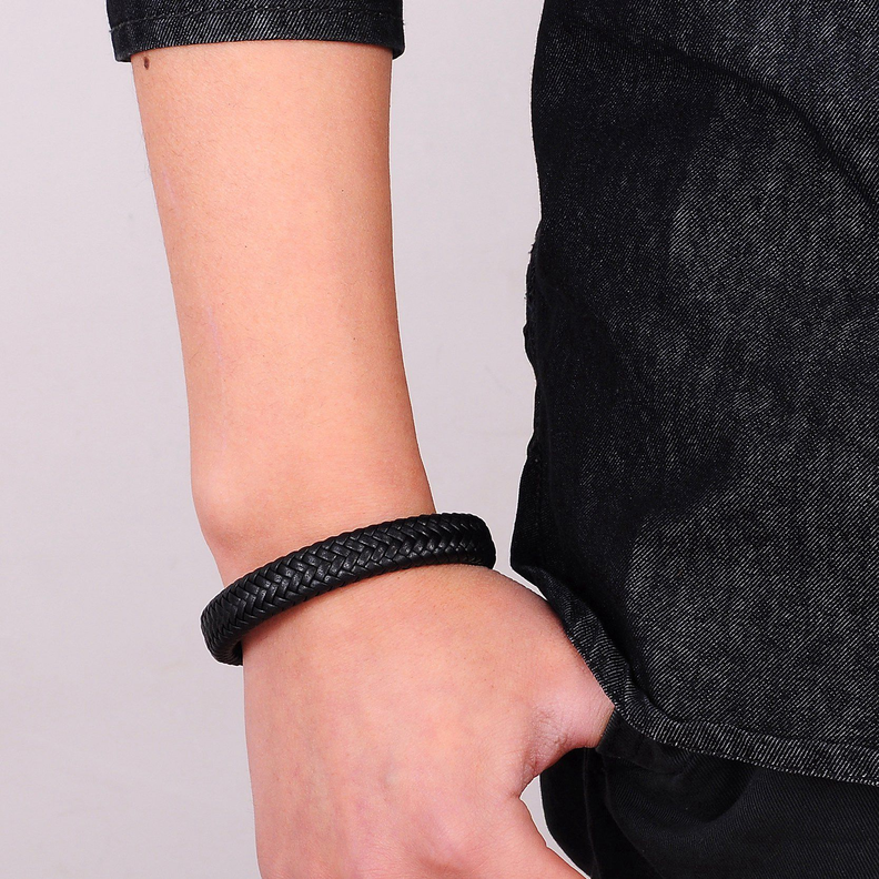 Pulsera De Cuero Negro sin genero Talla 22 (adulto) Brazalete-6