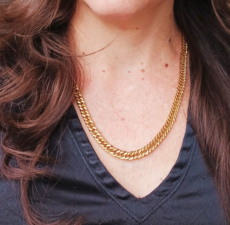 Cadena Eslabones Cubanos 7mm Chapada En Oro 18k Mujer Hombre-2