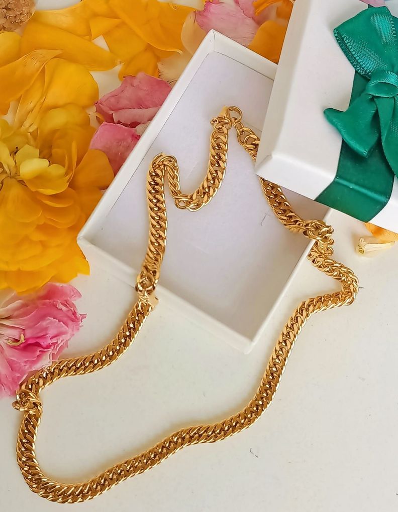 Cadena Eslabones Cubanos 7mm Chapada En Oro 18k Mujer Hombre-1
