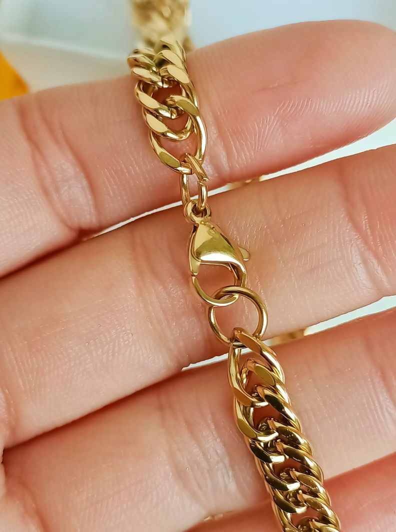 Cadena Eslabones Cubanos 7mm Chapada En Oro 18k Mujer Hombre-6