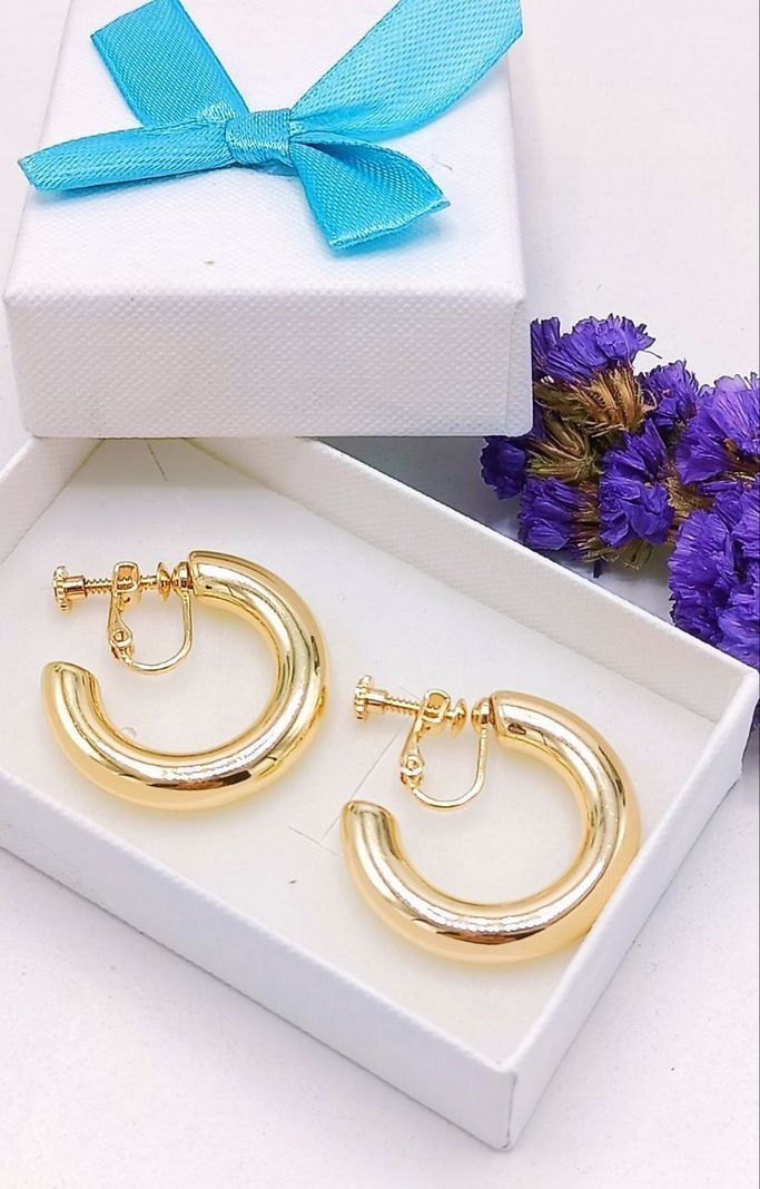 Aros Sin Perforacion Argollas Chunky Bañadas Oro-1