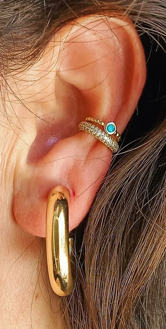 Aros Sin Perforacion Argollas Chunky Bañadas Oro-4