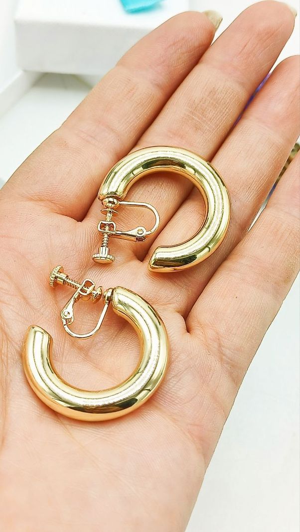 Aros Sin Perforacion Argollas Chunky Bañadas Oro-2
