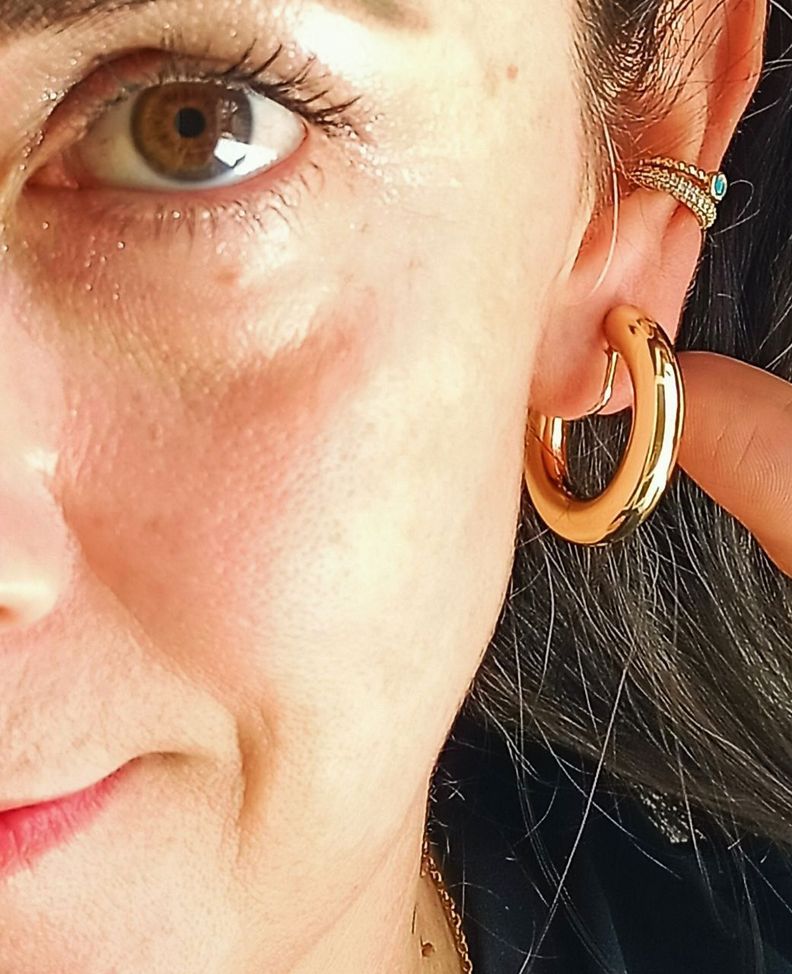 Aros Sin Perforacion Argollas Chunky Bañadas Oro-5