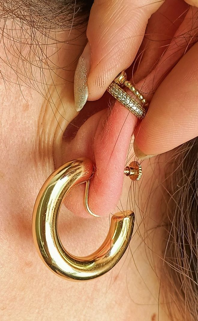 Aros Sin Perforacion Argollas Chunky Bañadas Oro-6