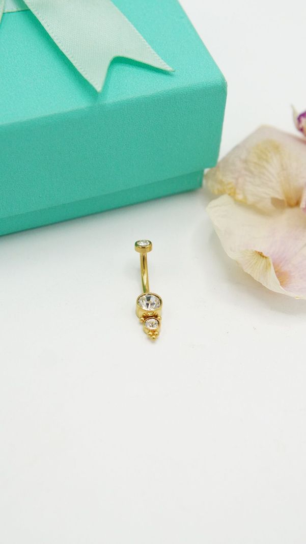 Piercing ombligo navel 10 mm 14G titanio ASTM F136 G23 espiga dorada-1