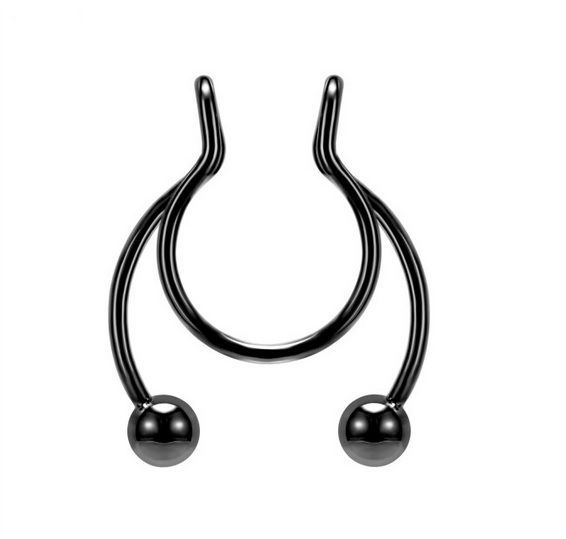 Piercing Acero hipoalergenico Negro Sin Hoyos Septum Sin Perforacion-0