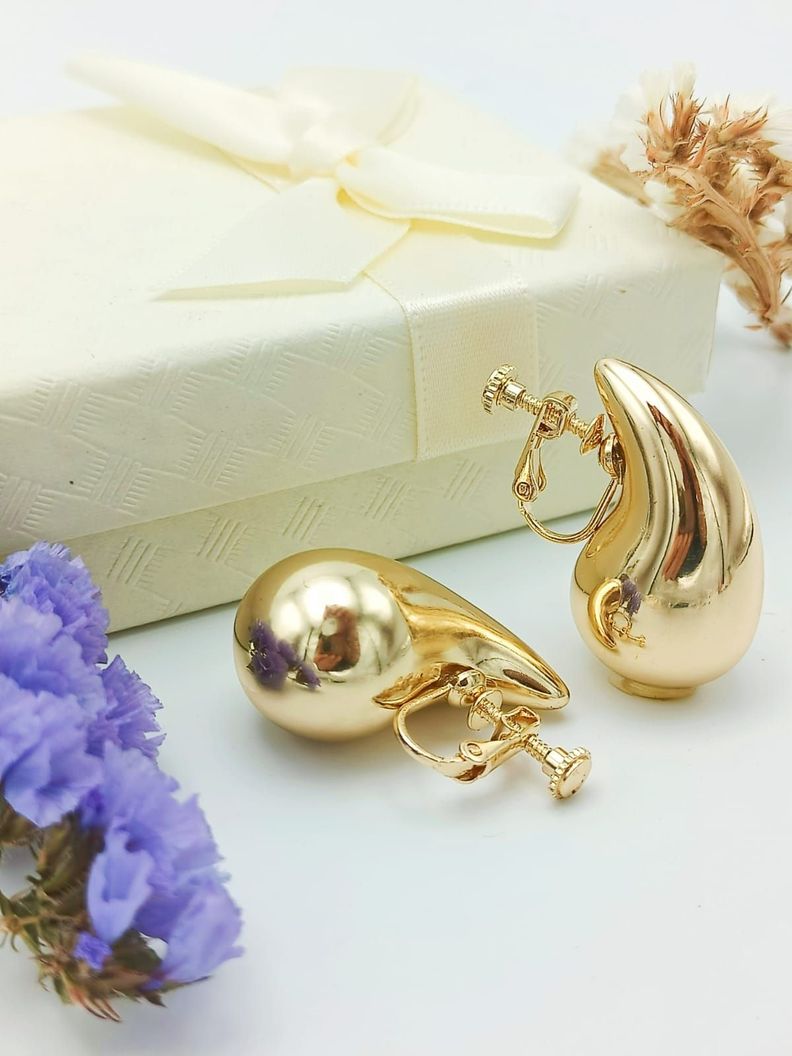 Aros Gota Viral Chapado En Oro 18k Earcuff Sin Perforación-1