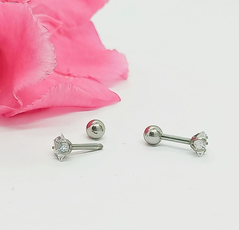 Aros Punto de Luz Acero Inoxidable Blanco Zirconio Estrella 5mm-6