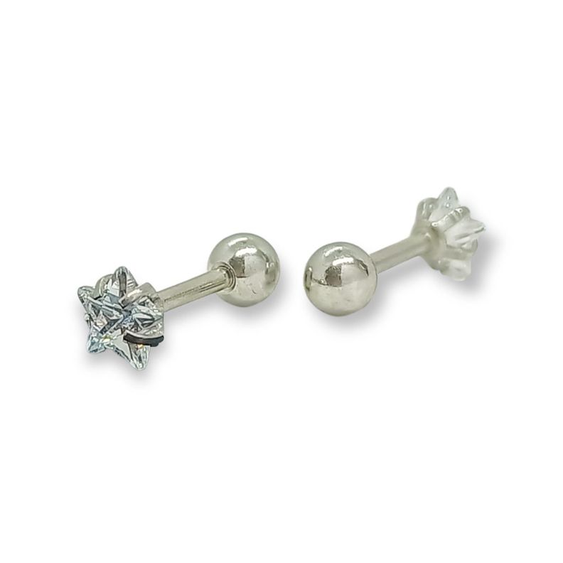 Aros Punto de Luz Acero Inoxidable Blanco Zirconio Estrella 5mm-5