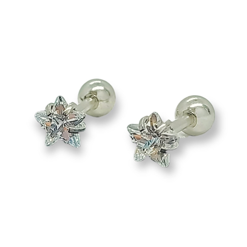 Aros Punto de Luz Acero Inoxidable Blanco Zirconio Estrella 5mm-0