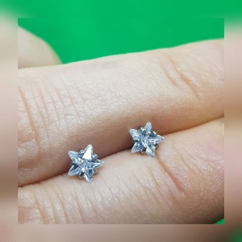 Aros Punto de Luz Acero Inoxidable Blanco Zirconio Estrella 5mm-2