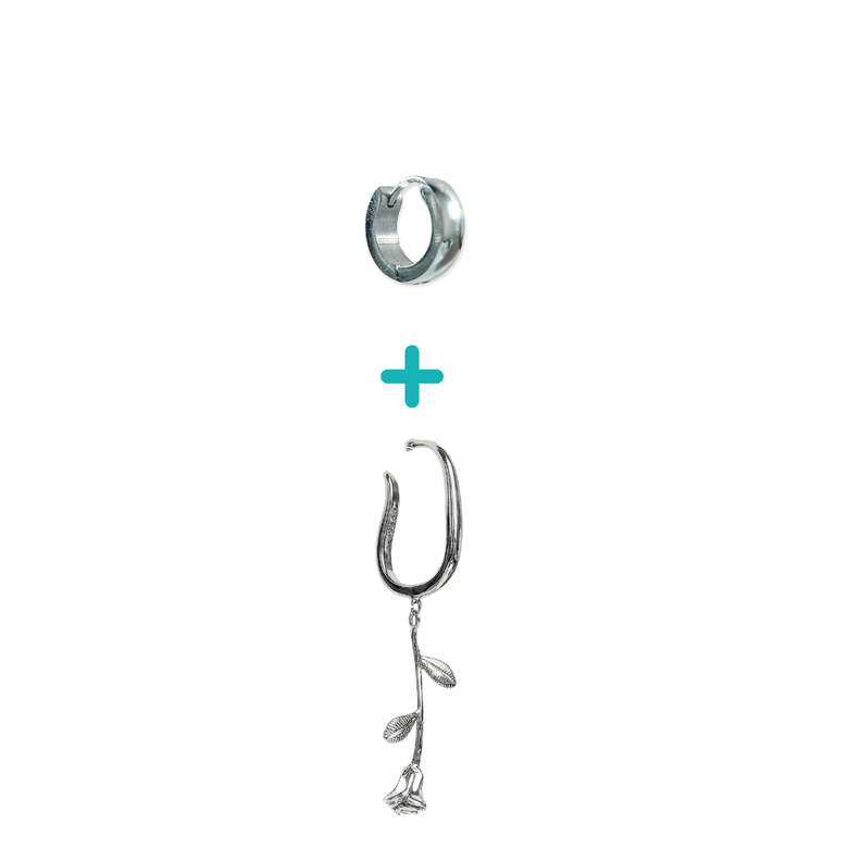 Pack Earcuff Rosa Argolla Unidad Plateada Piercing Moderno-0