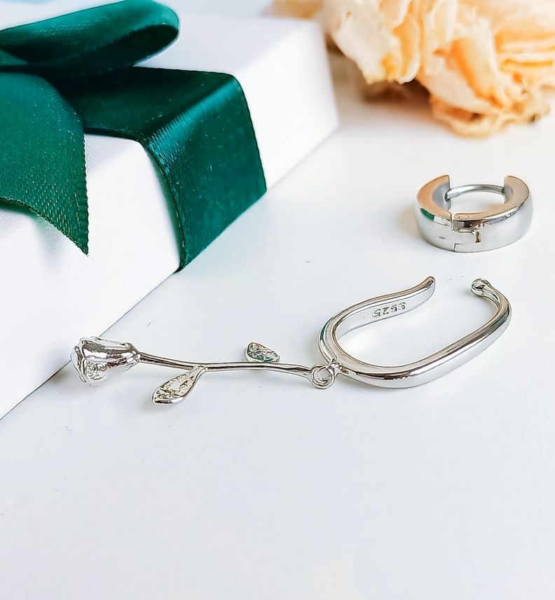 Pack Earcuff Rosa Argolla Unidad Plateada Piercing Moderno-1