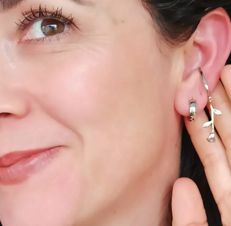 Pack Earcuff Rosa Argolla Unidad Plateada Piercing Moderno-5