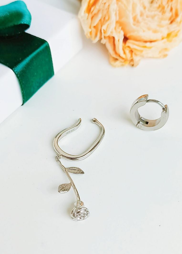 Pack Earcuff Rosa Argolla Unidad Plateada Piercing Moderno-7