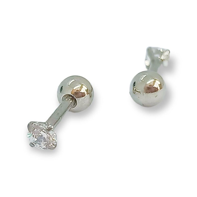Aros Punto de Luz Acero Inoxidable Blanco Zirconio Circulo 3mm-1