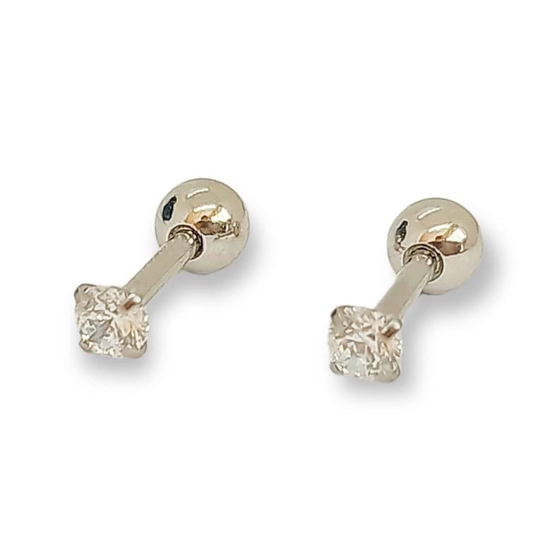Aros Punto de Luz Acero Inoxidable Blanco Zirconio Circulo 3mm-0