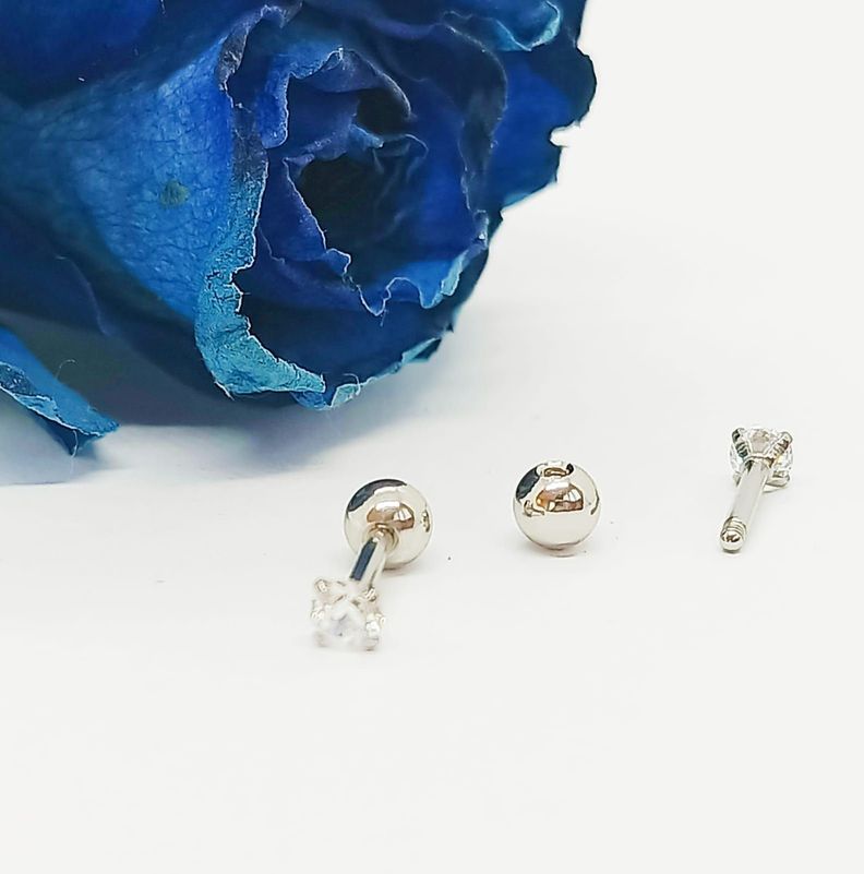 Aros Punto de Luz Acero Inoxidable Blanco Zirconio Circulo 3mm-3