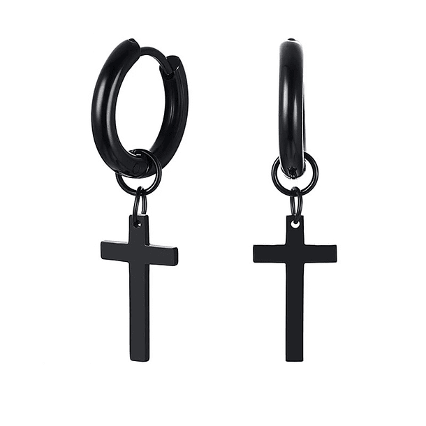 Aros Doble Uso Punk Cruz Acero Negro Pendientes Hombre Mujer-0