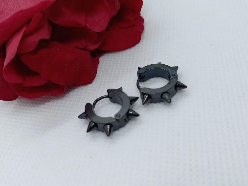 Aros argolla Puntas Punk Biker Hombre Mujer Acero Negro earing-1