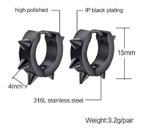 Aros argolla Puntas Punk Biker Hombre Mujer Acero Negro earing-2