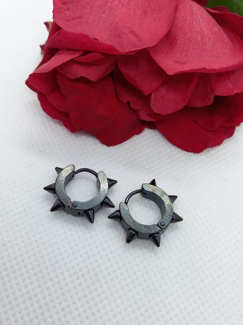 Aros argolla Puntas Punk Biker Hombre Mujer Acero Negro earing-5